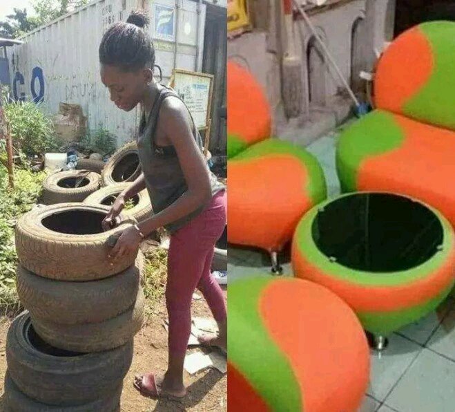 Remember The Lady Who Uses Car Tyres To Make Chairs? See Some Of Her Works